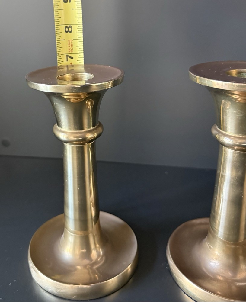 Vintage Solid Brass Candlesticks Pair RIH 7” Taper Candle Holders
