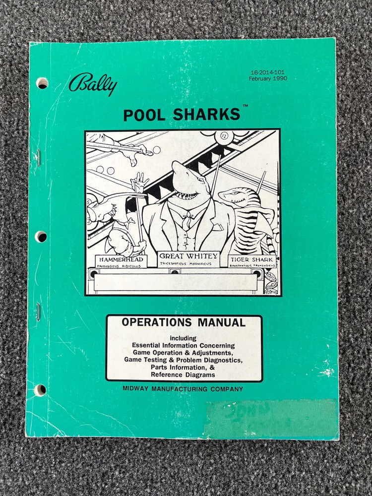 Bally Pool Sharks Machine Game Manual Schematics ORIGINAL