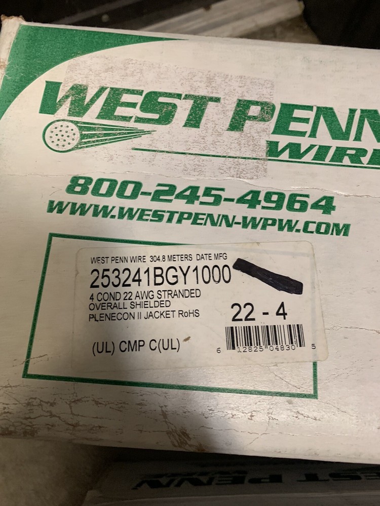West Penn 253241BGY1000 4C 22G Stranded, Shielded Plenum Communication Cable