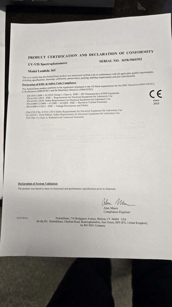 Perkin Elmer Lambda 365 UVVIS
