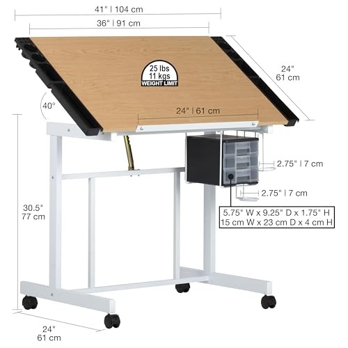 Studio Designs Craft Station, Top Adjustable Drafting Table White/Maple Deluxe