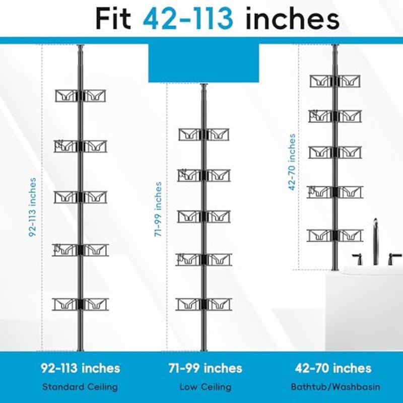 5 Tier Adjustable Corner Shower Caddy Organizer W/ Hooks Rustproof Tension Pole