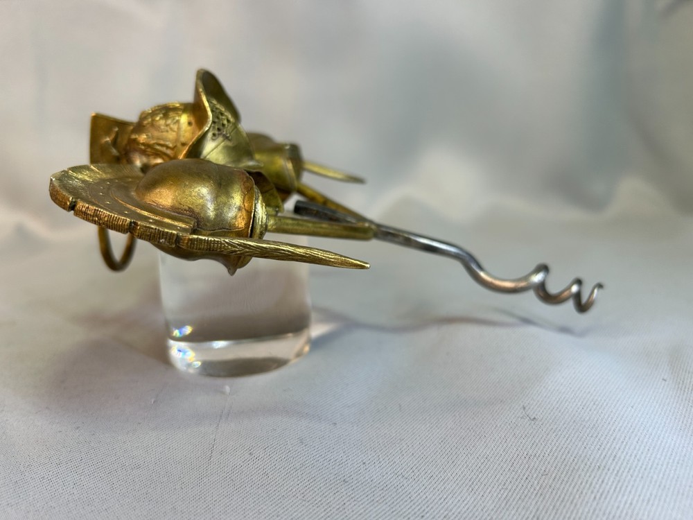 Antique Brass Three Gladiator-style Helmets Corkscrew made Italy