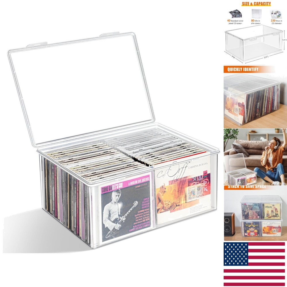Japanese Style Stackable CD Storage Box: Clear BPA-Free Organizer with 40 Com...