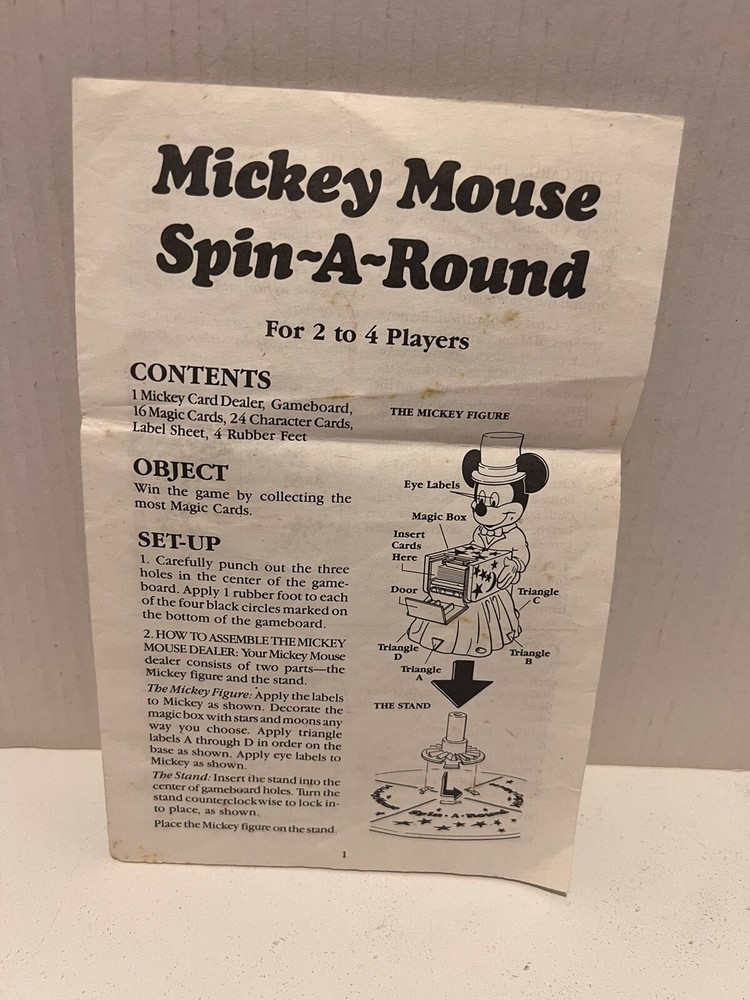 DISNEY MICKEY MOUSE Replacement Instructions Disney Spin Around Game