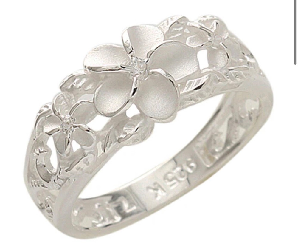 925 silver three plumeria flower ring