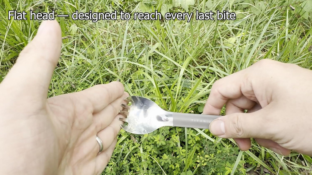 Titanium Long Handle Spork with Polished Bowl