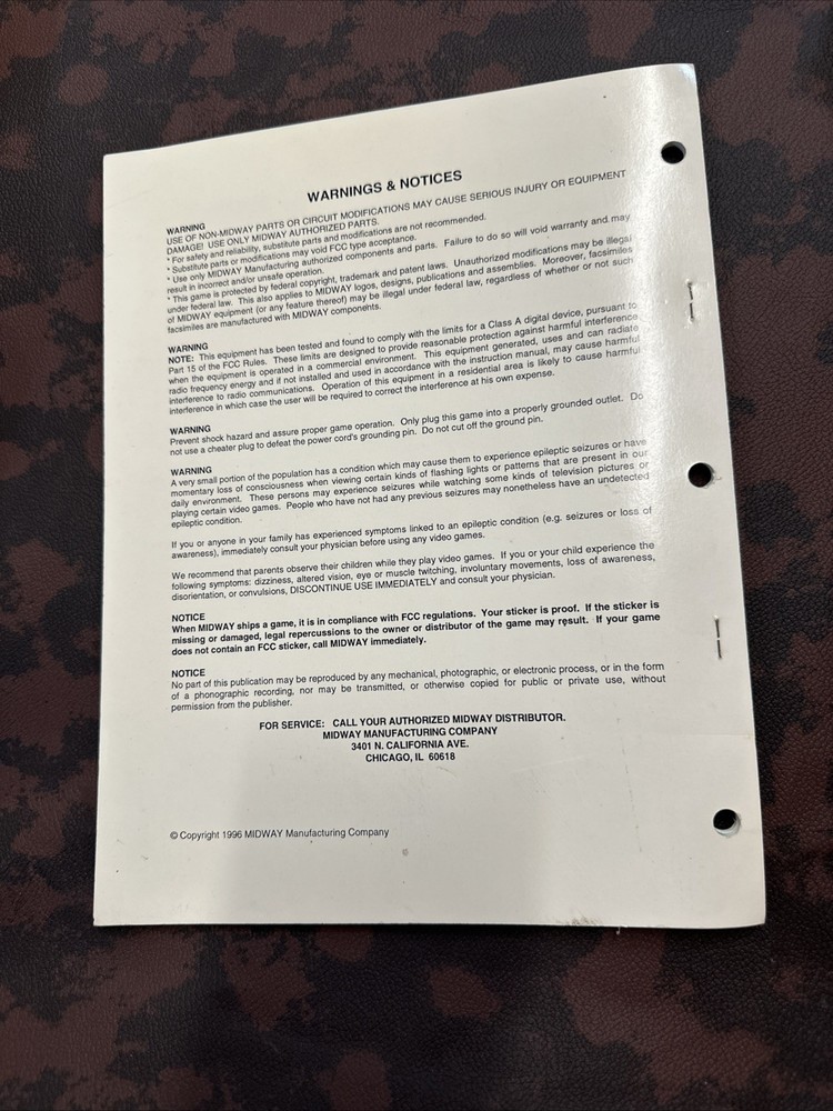 WAR GODS MIDWAY game manual