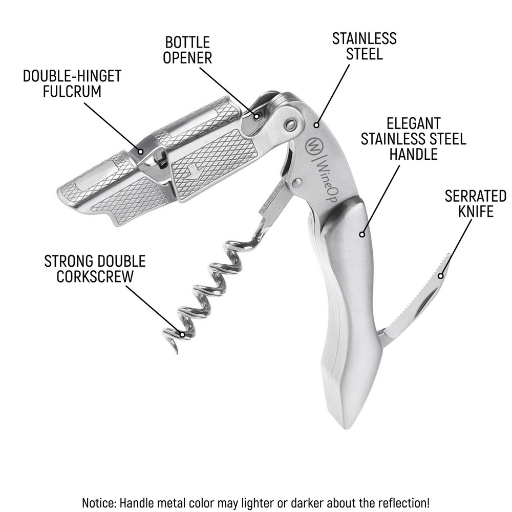 Professional Double Hinged Wine Bottle Opener Corkscrew Key | 2 Silver Handle