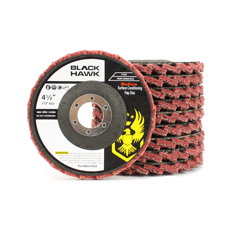 10 Pack - 4-1/2" x 7/8" Black Hawk Surface Conditioning Flap Discs, Red - Medium