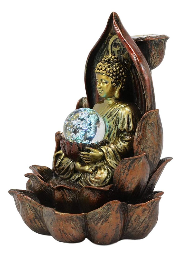 Ebros Meditating Buddha Amitabha Backflow Incense Burner W/ LED Globe Light