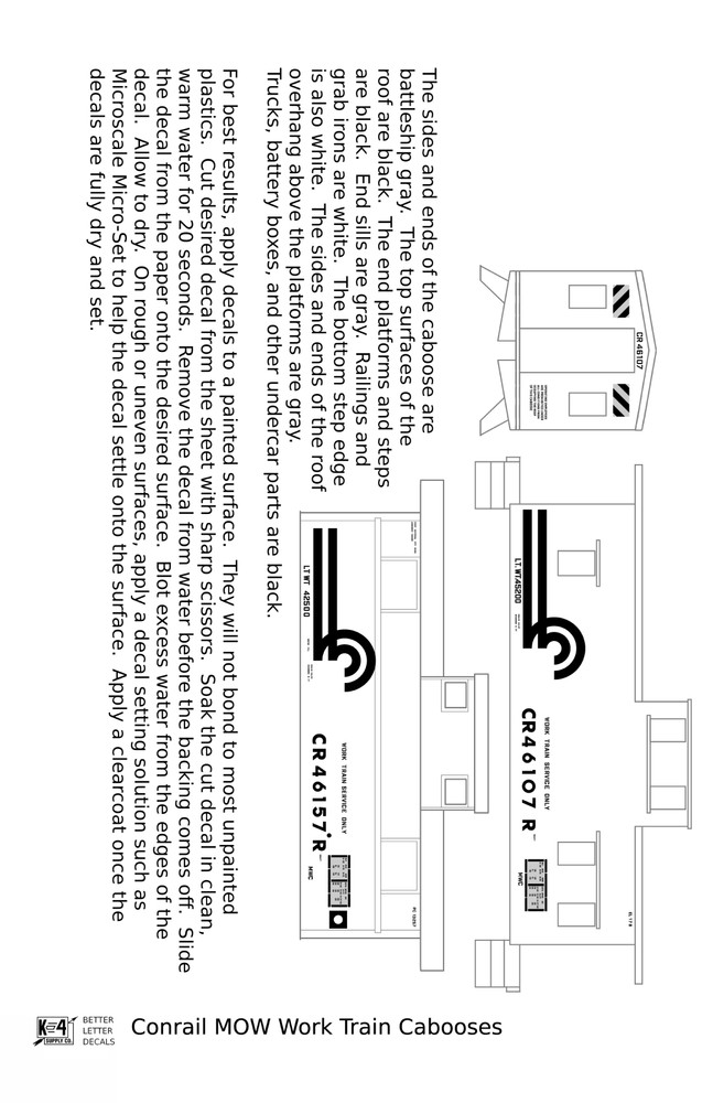 K4 HO Scale Decals Conrail MOW Work Train Caboose Black