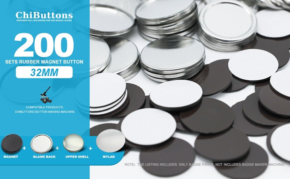 ChiButtons 32mm Rubber Magnet Button Parts [Metric System] (200 Sets)