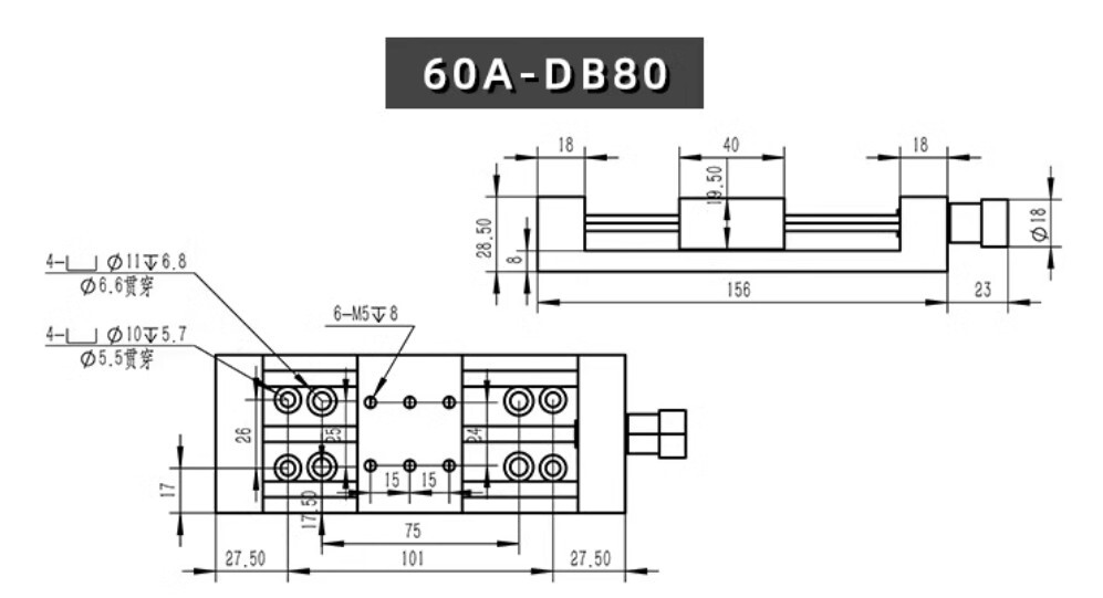X - Axis 60A-DB80 Manual Linear Stage Translation Displacement Platform 60x80mm