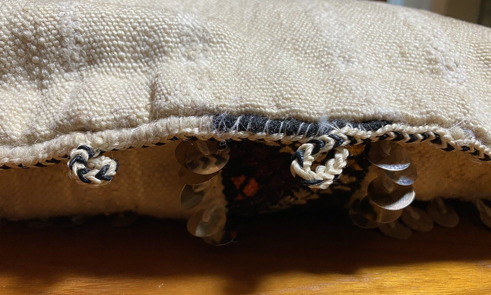 Moroccan Vintage Handmade Pillow Berber Wedding Blanket Sequins