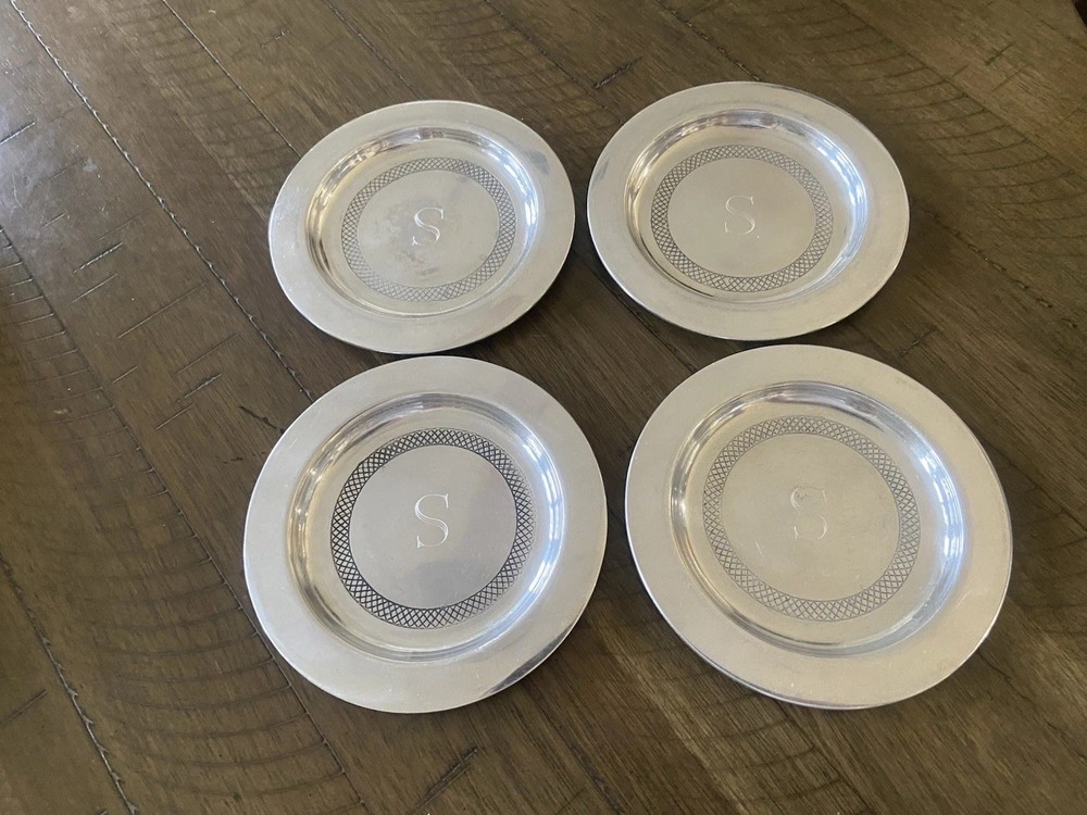 CELEBRATION SILVER ETCHED COASTERS, SET OF 4 Nice Condition