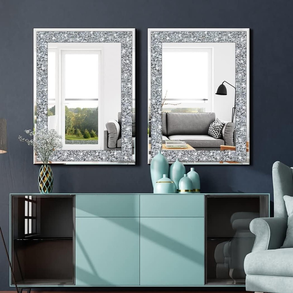 Crystal Crush Diamond Rectangle Silver Mirror Wall Decoration 24x32inch Wall