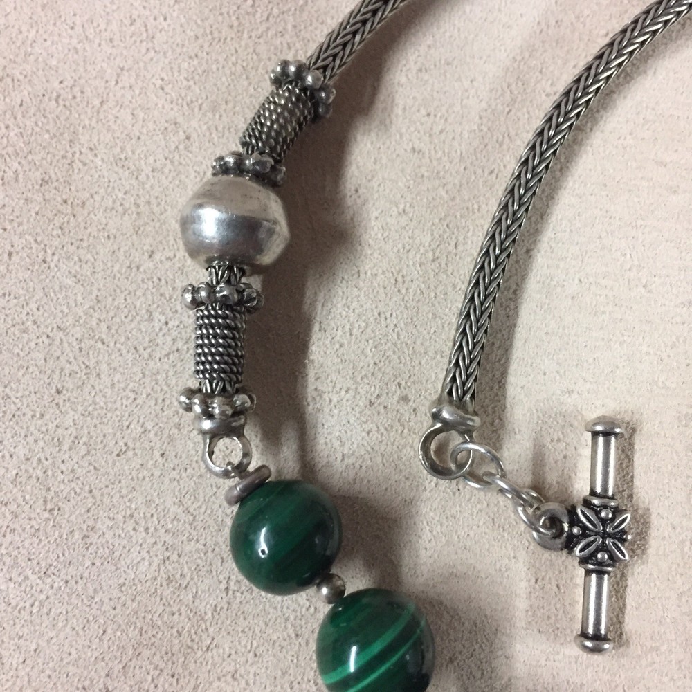 Sterling Silver Malachite Toggle Necklace 22”