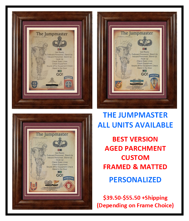 MC-NICE: ARMY Airborne "The Jumpmaster" ALL UNITS Framed PERSONALIZED