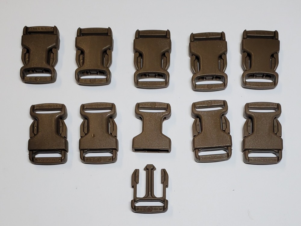 10) 3/4" PLASTIC STRAP BUCKLE SIDE RELEASE CLIPS WEBBING RUCKSACK COYOTE BROWN
