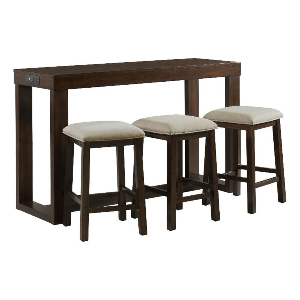Bowery Hill Multipurpose Bar Table Set in Dark Walnut with USB Ports