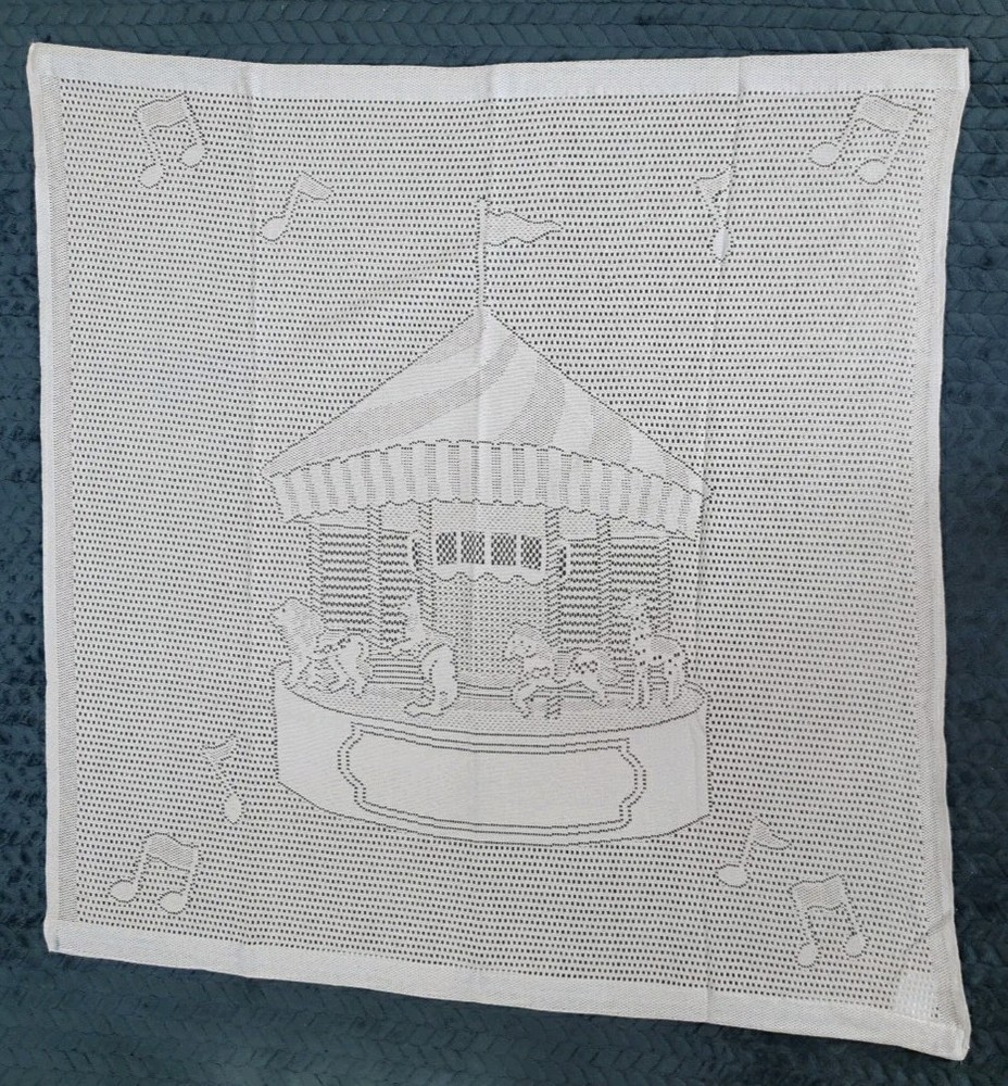 Blue Pram Blanket Cellular Lace Carousel 100x100cm Made GB