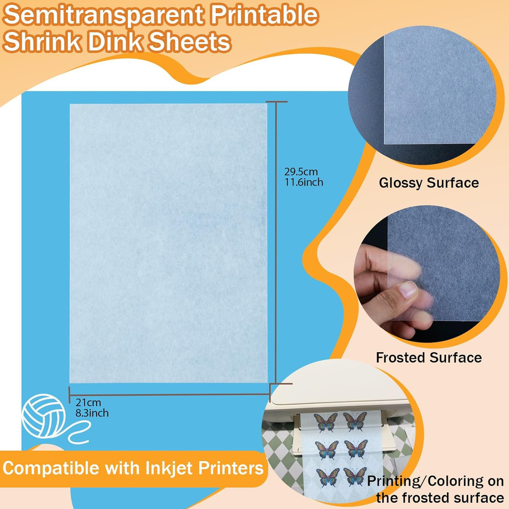 12 Sheets Printable Shrink Paper Sheets Plastic for Inkjet Printer, Shrink Art P