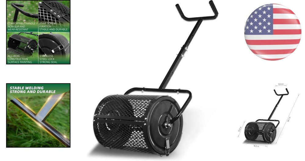 Adjustable Heavy-Duty Lawn Spreader for Even Compost Distribution – Black Finish