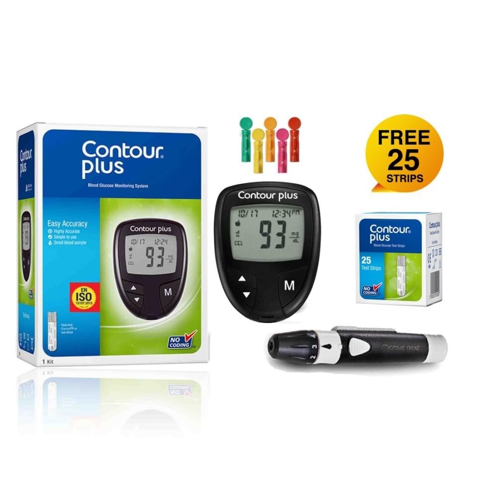 Contour Plus Glucose , Glucometer with 25 Free Test Strips