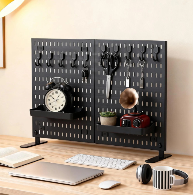 Tabletop Peg Board Display Stand With 10 Hooks & 2 Trays Pegboard Display Stand