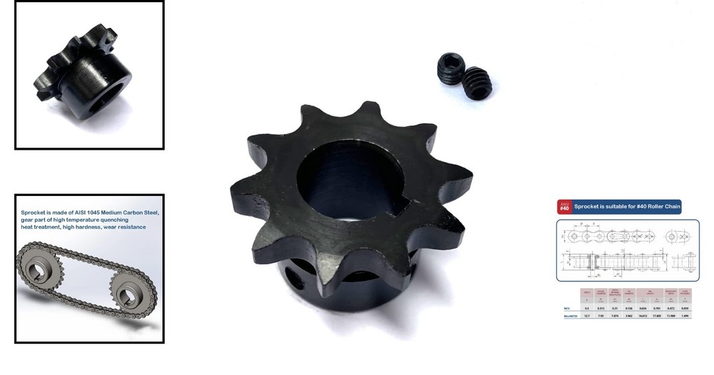 10-Tooth Roller Chain Sprocket 3/4" Bore Hardened Rust-Resistant Steel