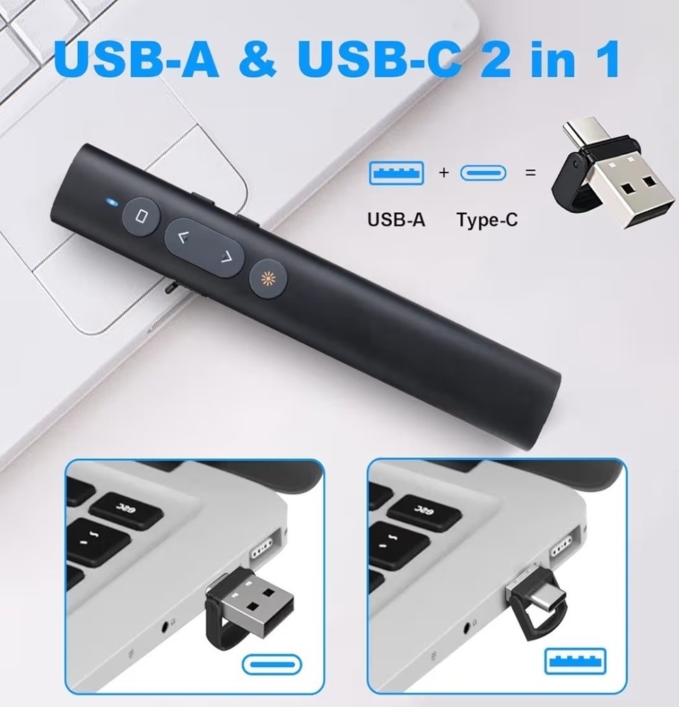 Clicker de presentación USB-A/USB-C para presentaciones de PowerPoint