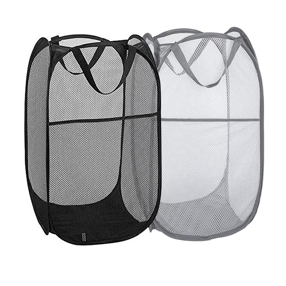 Pop Up Laundry Hampers 2 Pack Black Grey Collapsible Mesh Laundry Baskets
