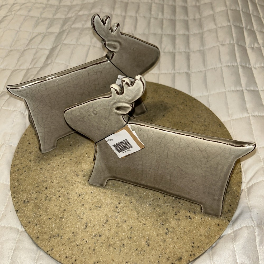 2/ Pc Modern ceramic Crackle reindeer decor beige 5x7"