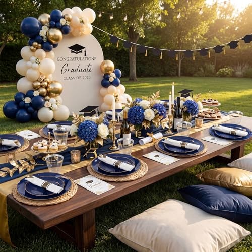 175Pcs Blue Plastic Plates - Blue Plates Disposable - 25 for Dinner 25 Navy