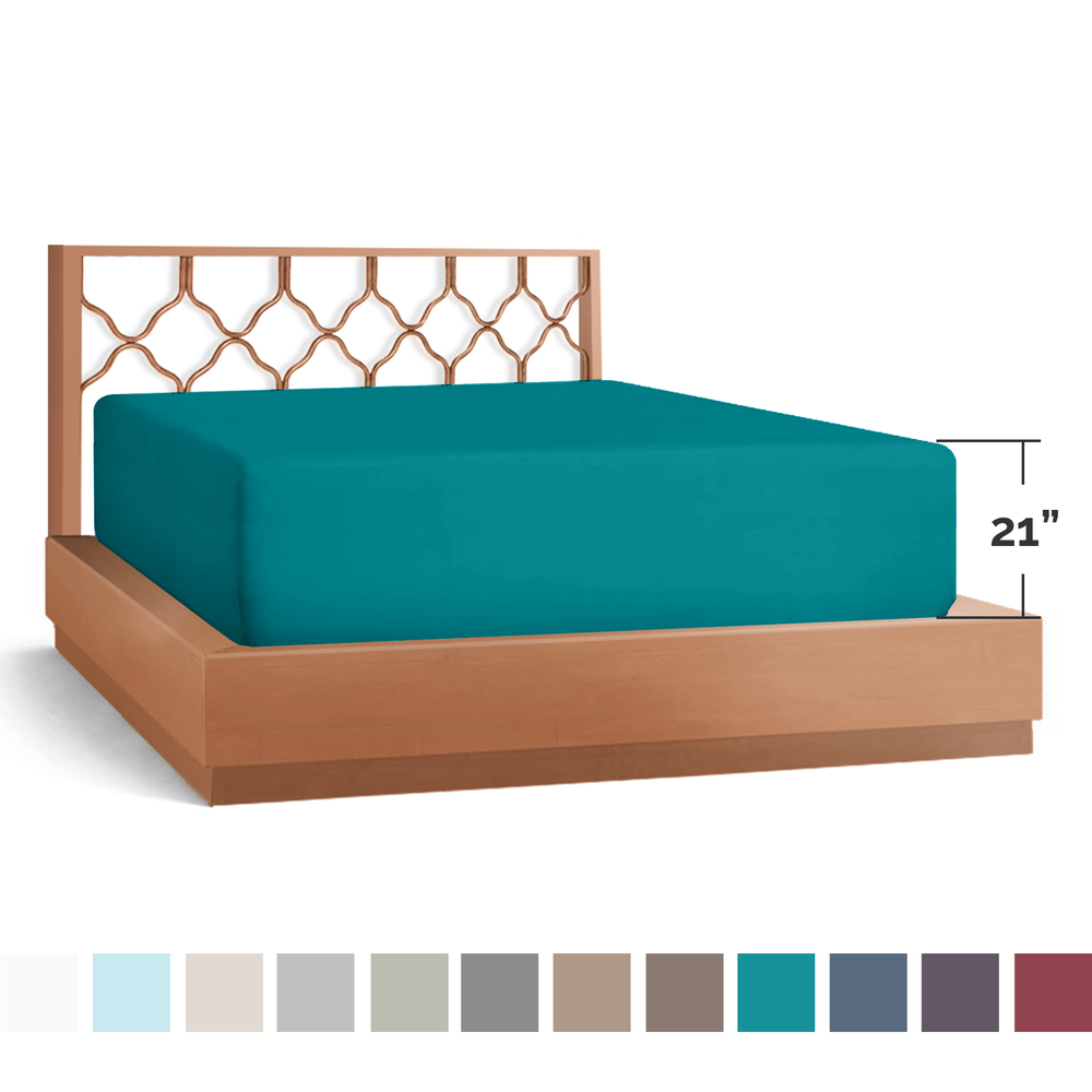 21” Extra Deep Pocket Ultra Soft Double Brushed Fitted Sheet, Cal King-Teal Blue