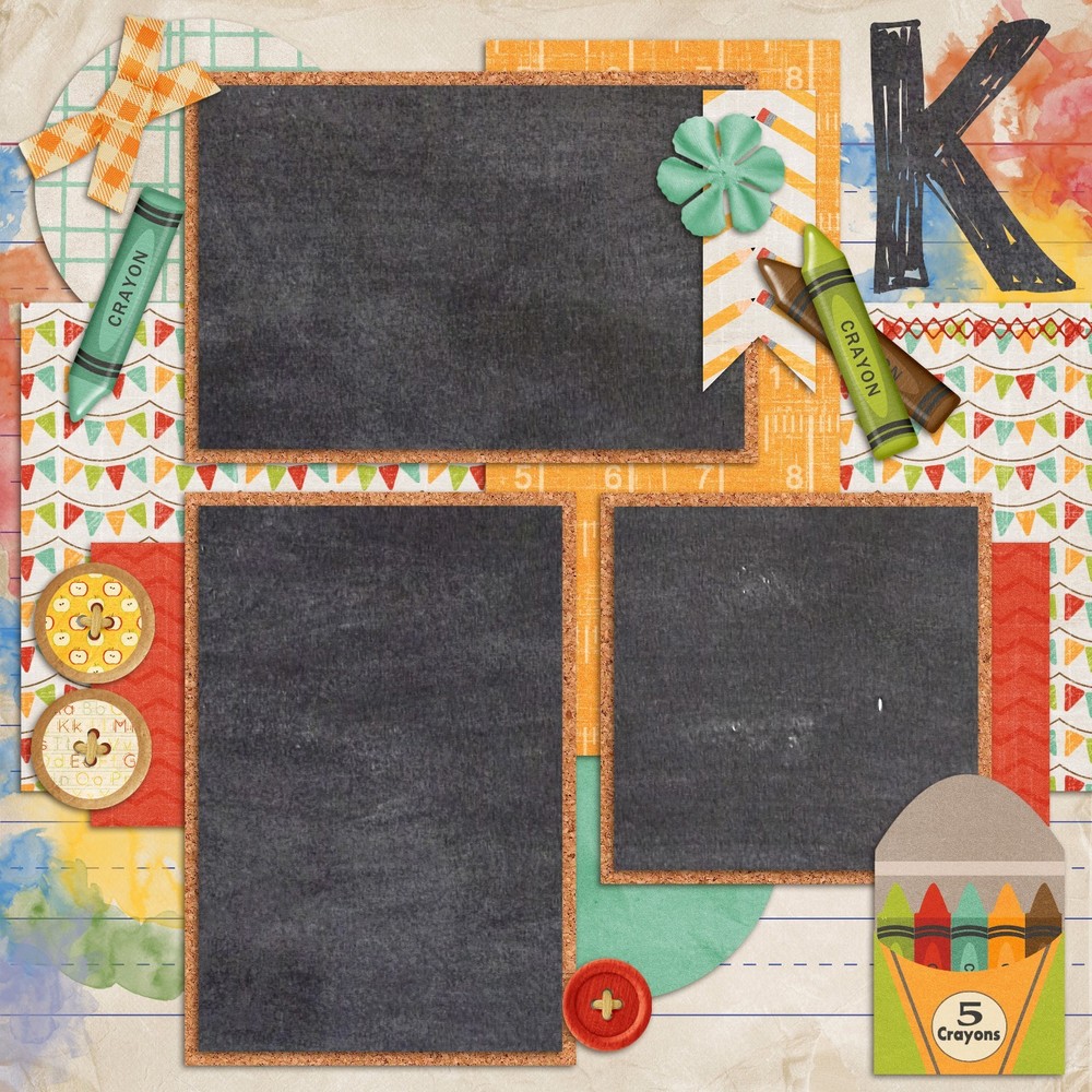 KINDERGARTEN - 2 Premade Scrapbook Pages - EZ Layout 836