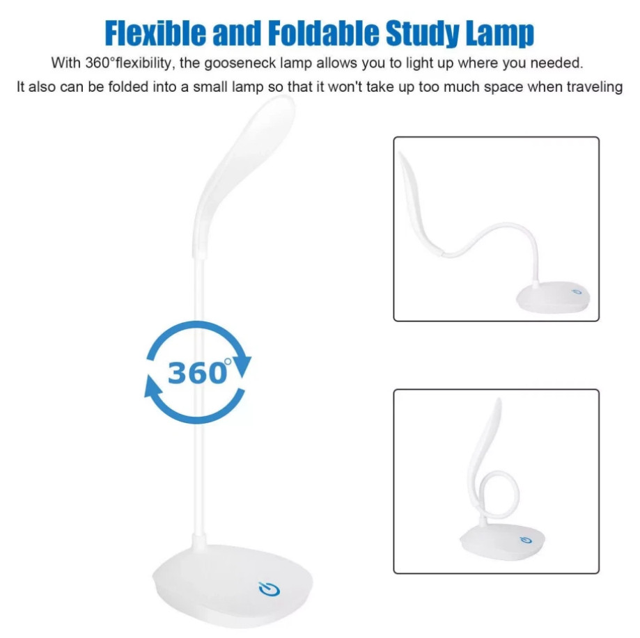 USB LED Desk Light Dimmable Bedside Reading Lamp Rechargeable Touch Control -&#