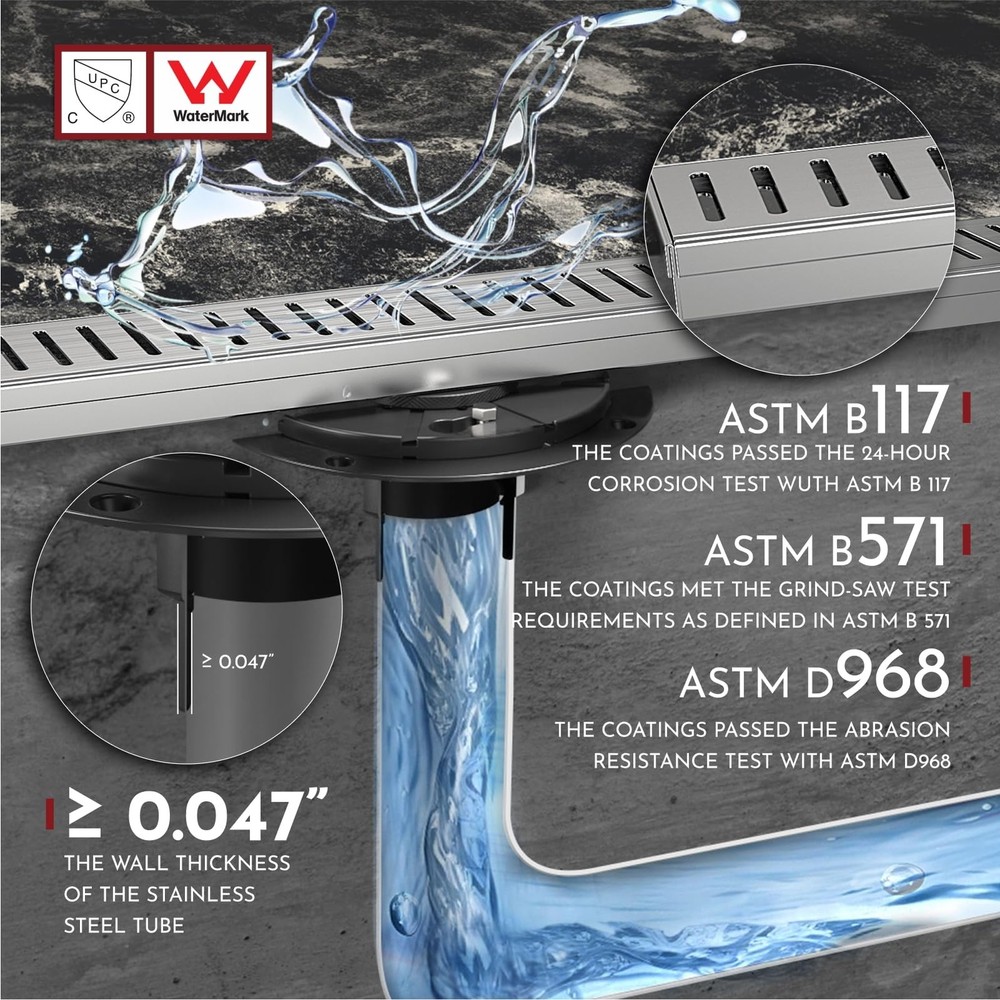 12 Inch Shower Linear Brushed Drain Rectangular Floor Drain with Accessories ...