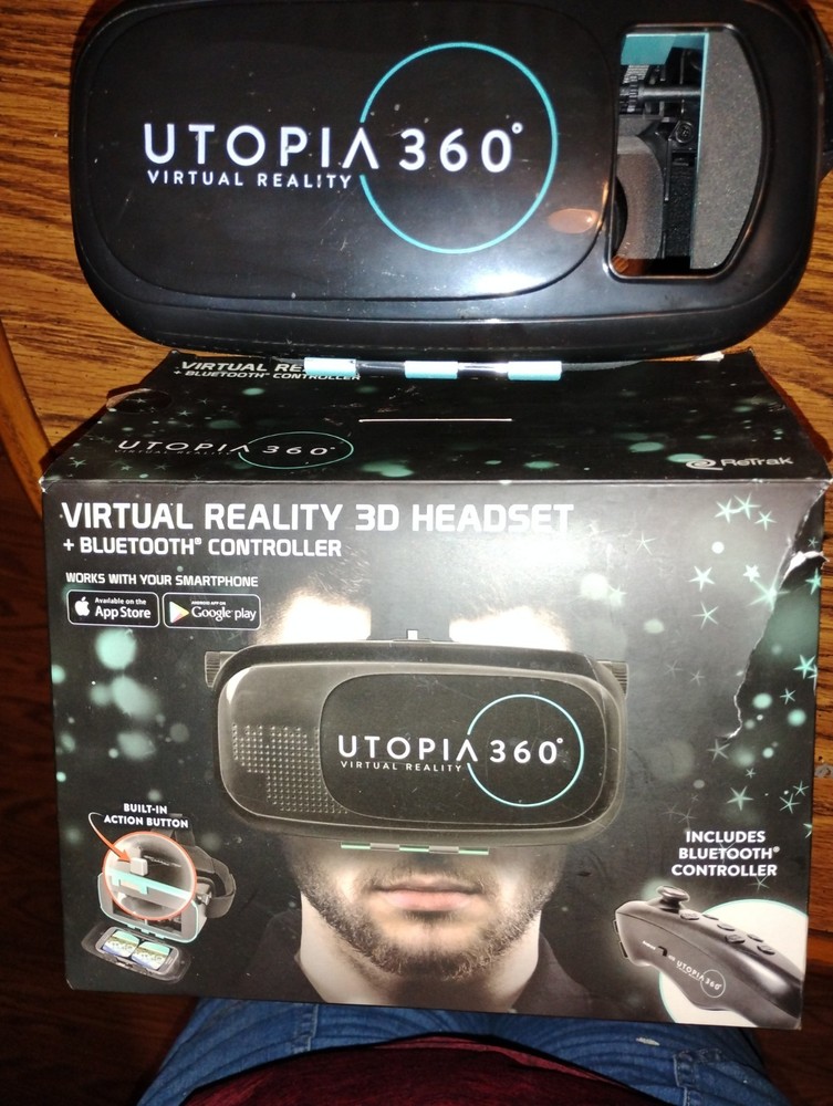 UTOPIA 360 VIRTUAL REALITY 3D VR HEADSET W BLUETOOTH CONTROLLER