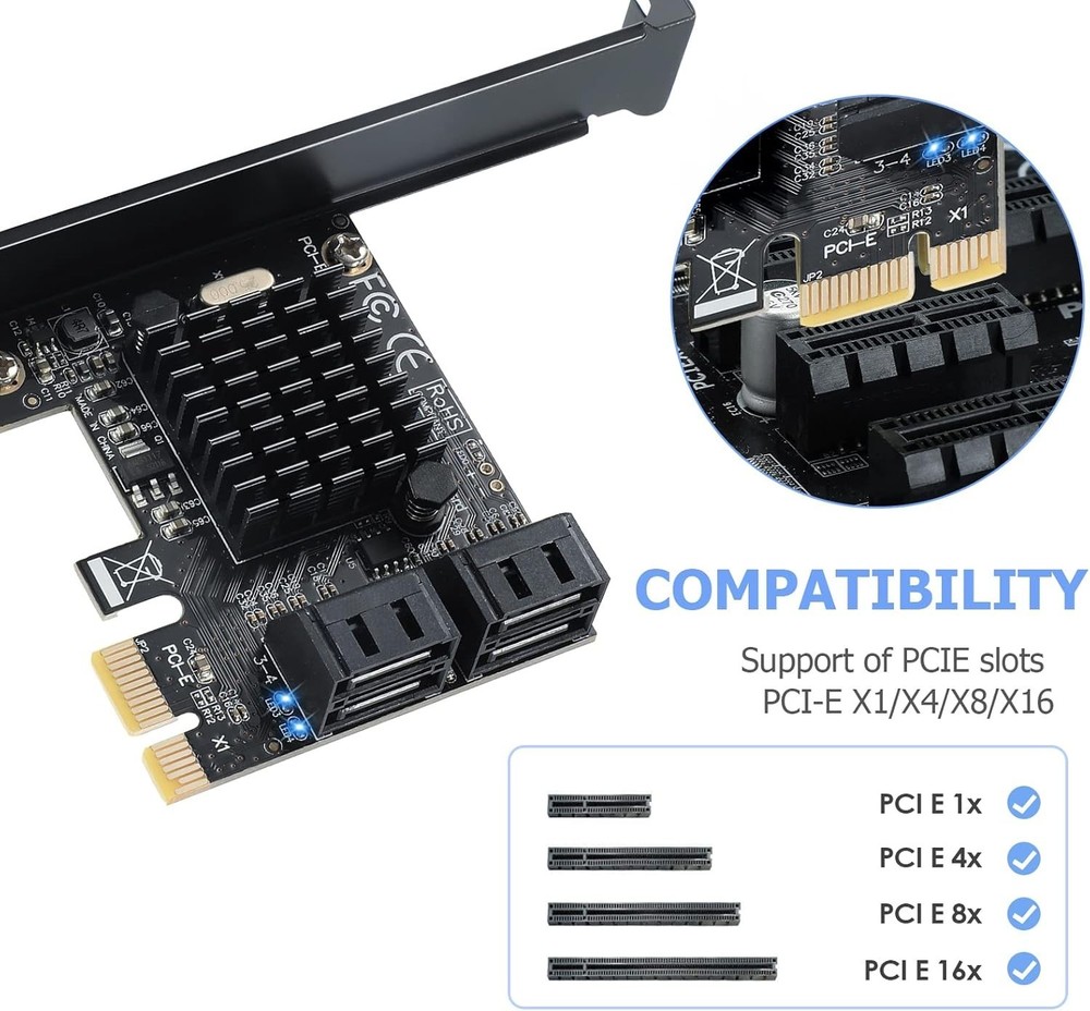 Versatile PCI-Express 4-Port SATA Controller for SSD/HDD - Ideal for Power Users