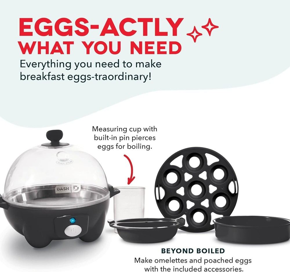 DASH Electric Rapid Egg Cooker, 7 Egg Capacity, Black