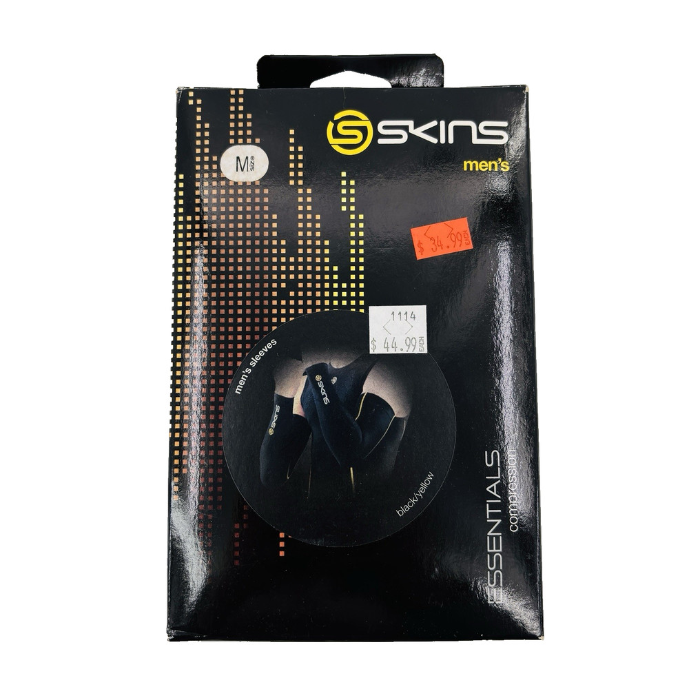 NEW Mens Medium Skins Essentials Compression Arm Sleeves Black Yellow