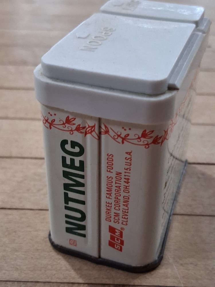 Durkee Ground Nutmeg Vintage Spice Tin Dual Lid Kitchen Container