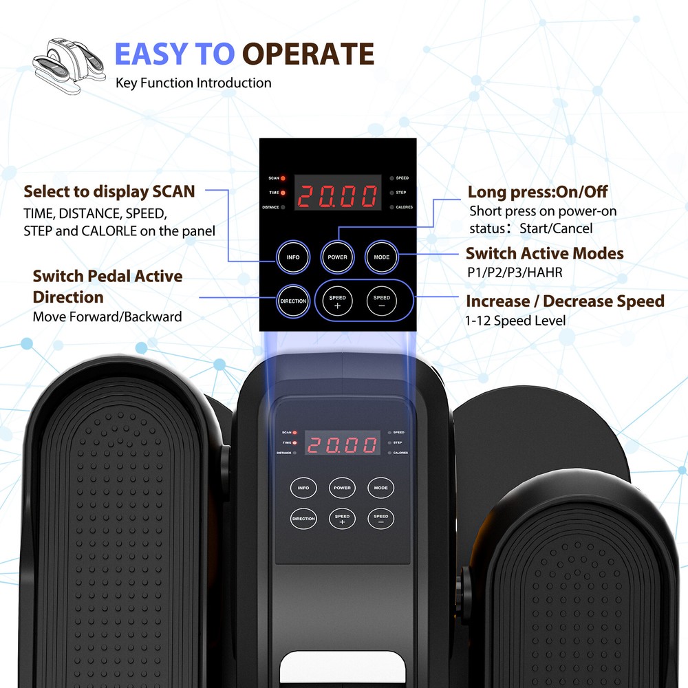 Elliptical Machine Adjustable Speed Under-Desk Portable Mini Pedal Exerciser