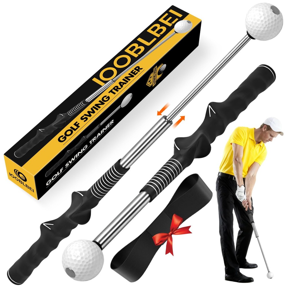Retractable Golf Swing Trainer, Golf Training Aid & Golf Grip Trainer for Rig...