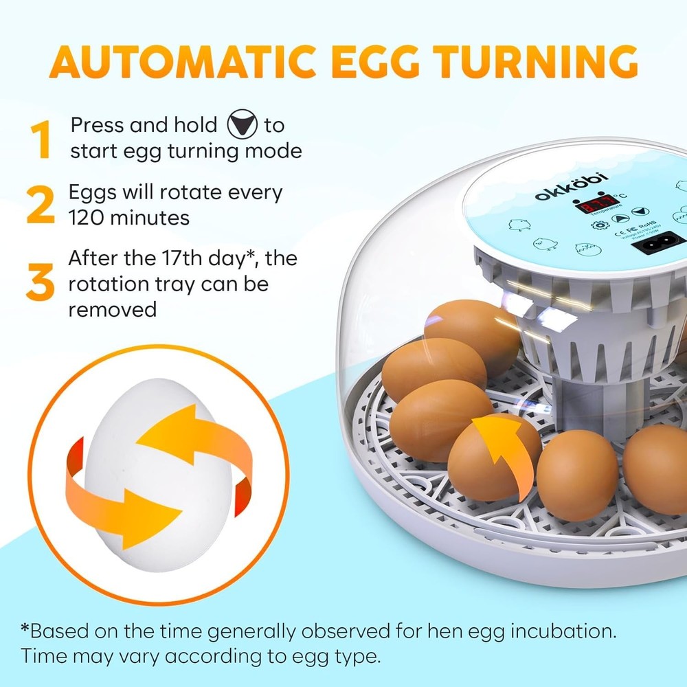 Egg Incubator with Automatic Egg Turning and Humidity Control - 12 Eggs