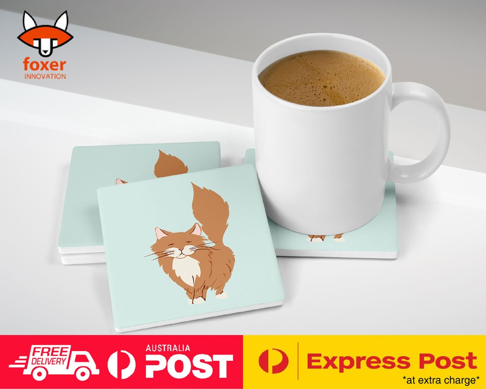 COASTER COFFEE DRINKING MAT|ORANGE FLUFFY CAT
