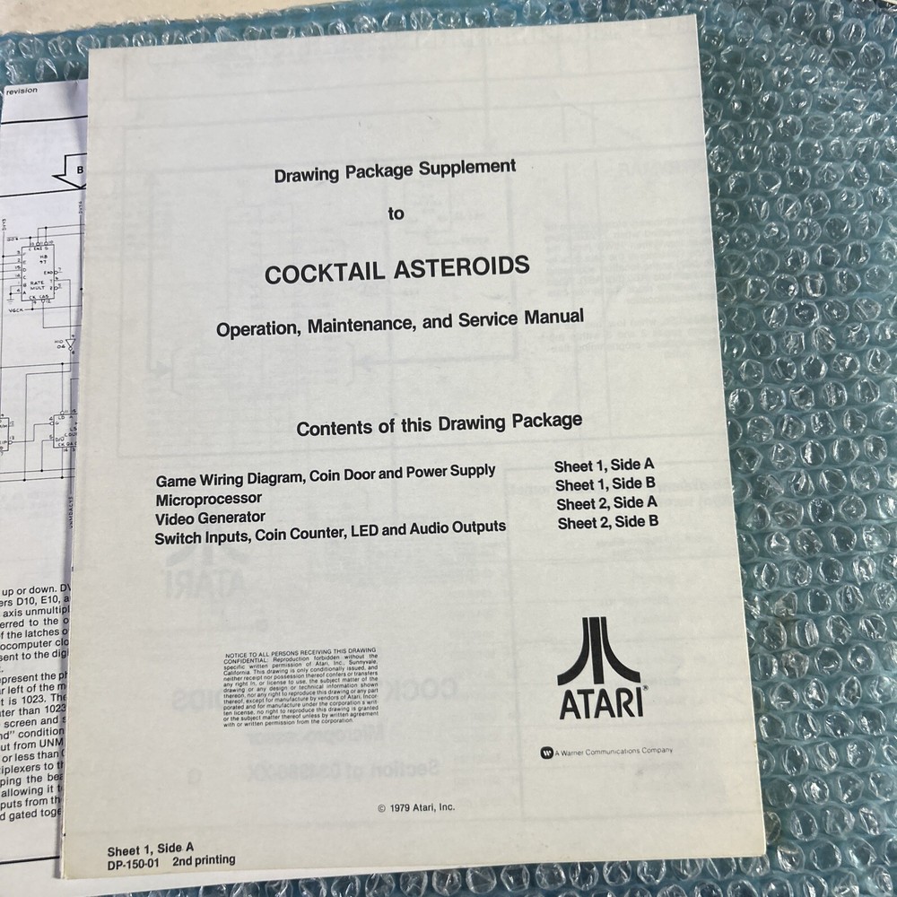 original Asteroids Deluxe Atari cocktail schematic Arcade Video game manual