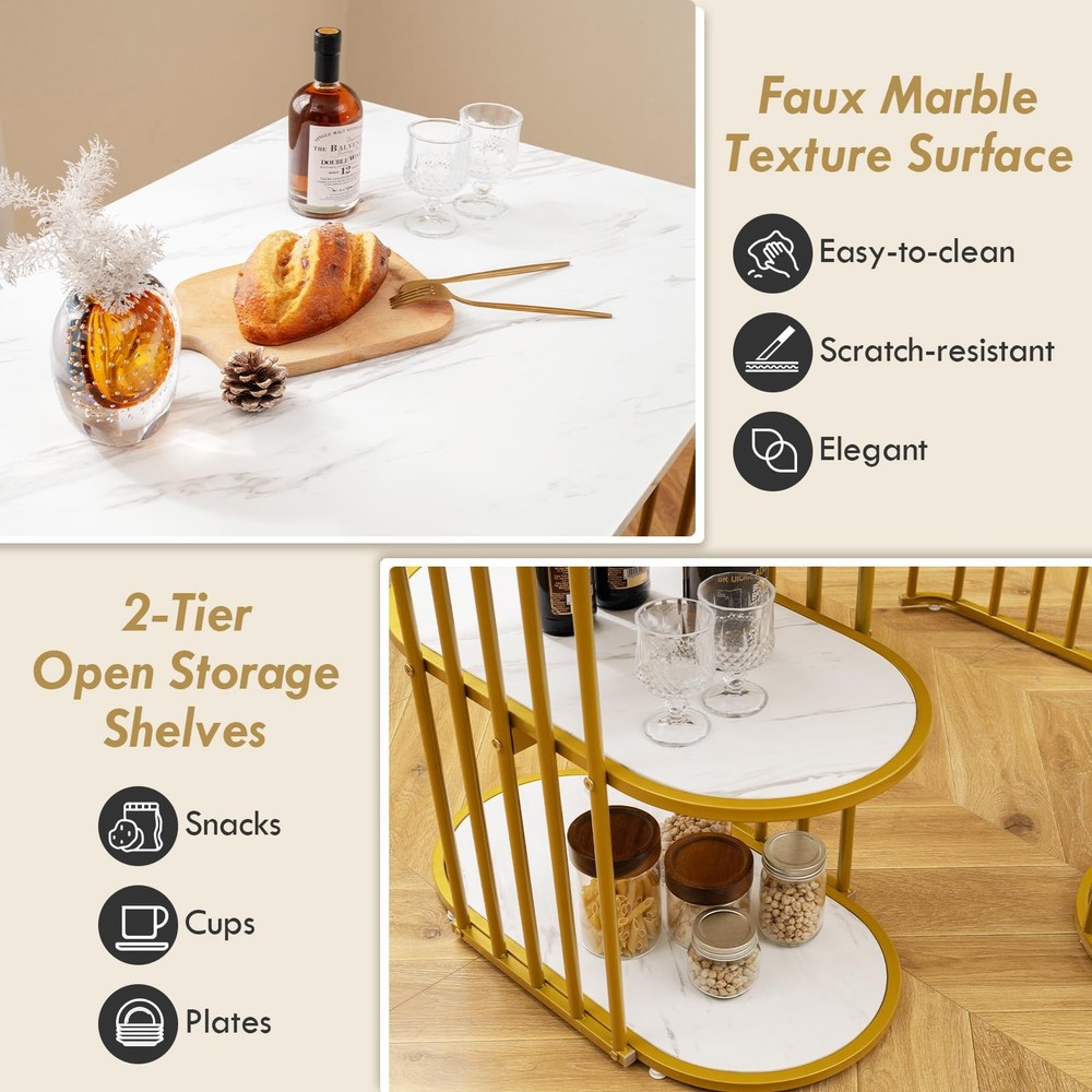 3-Piece Dining Table Set for 2, Rectangular Kitchen Table with 2 Stools, 2-Ti...